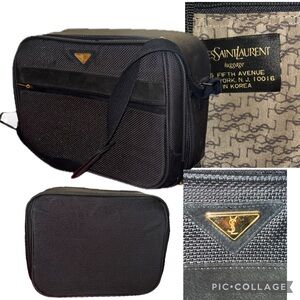 Vintage Yves Saint Laurent Black tweed suede trim carry-on travel luggage bag
